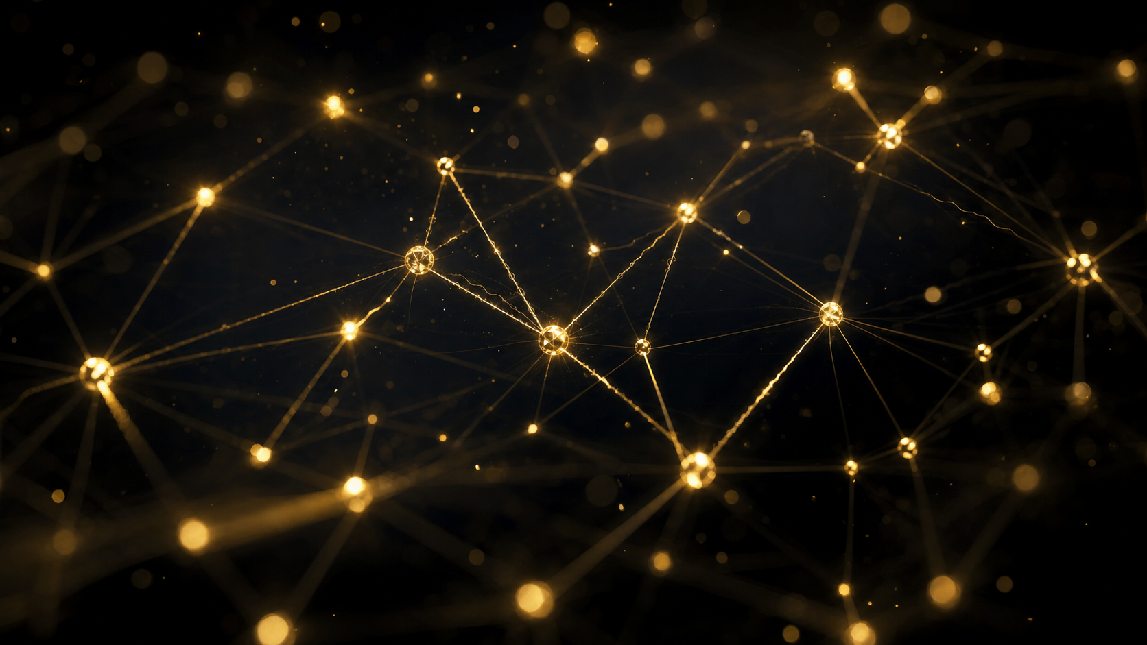 An abstract network of glowing gold nodes connected by thin energy lines, representing the BOLT community