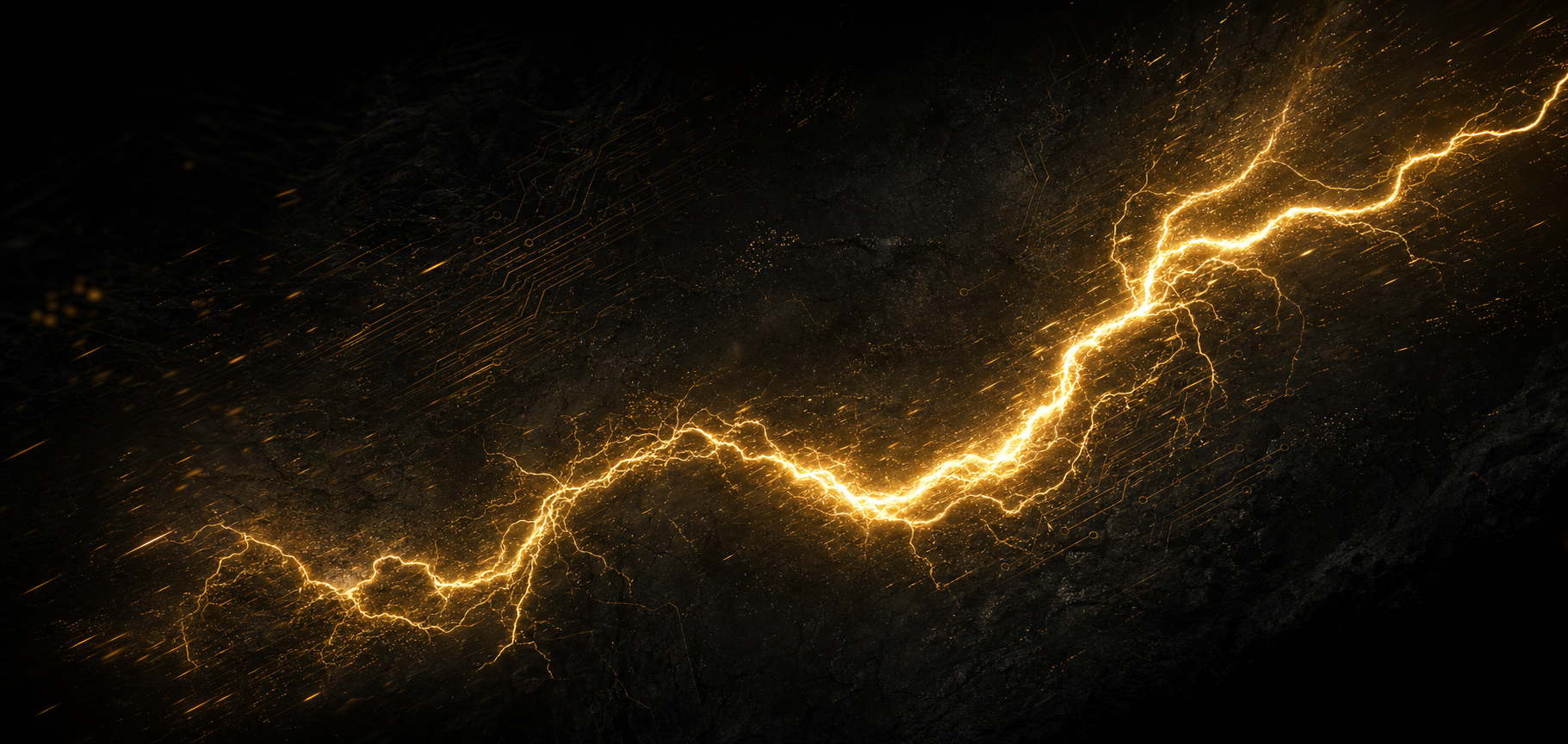 A bolt of electric gold lightning arcing across a dark textured background
